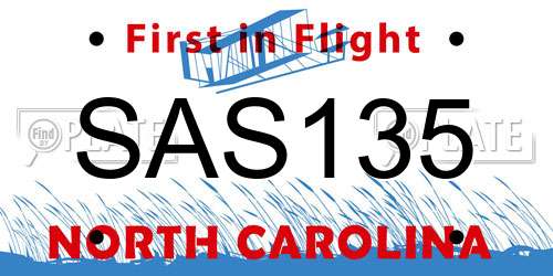 SAS135 North Carolina License Plate