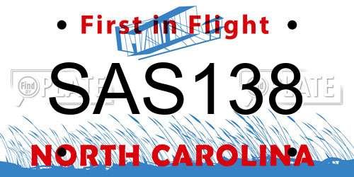 SAS138 North Carolina License Plate