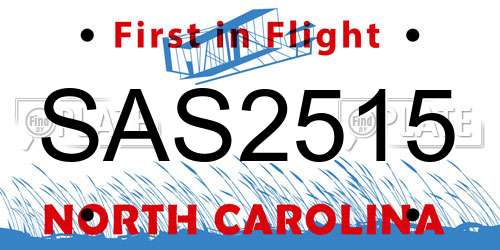 SAS2515 North Carolina License Plate