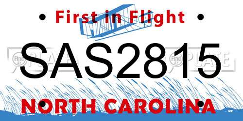 SAS2815 North Carolina License Plate