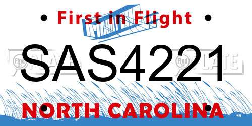 SAS4221 North Carolina License Plate