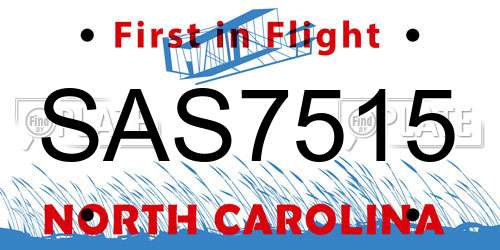 SAS7515 North Carolina License Plate