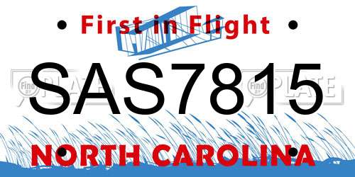 SAS7815 North Carolina License Plate