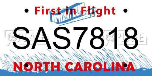 SAS7818 North Carolina License Plate