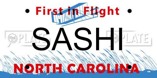 SASHI North Carolina License Plate