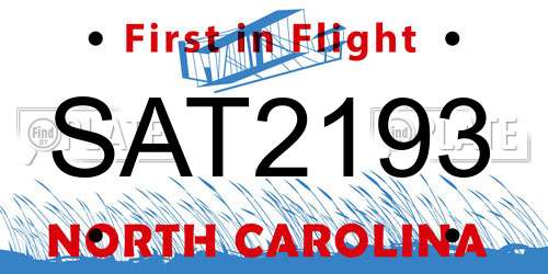 SAT2193 North Carolina License Plate