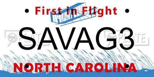 SAVAG3 North Carolina License Plate