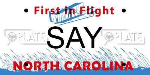SAY North Carolina License Plate