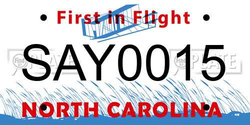 SAY0015 North Carolina License Plate