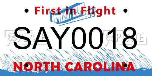 SAY0018 North Carolina License Plate