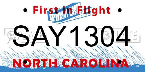 SAY1304 North Carolina License Plate