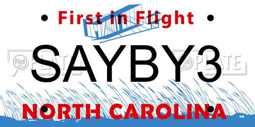 SAYBY3 North Carolina License Plate