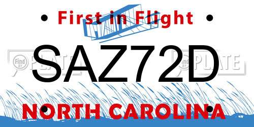 SAZ72D North Carolina License Plate