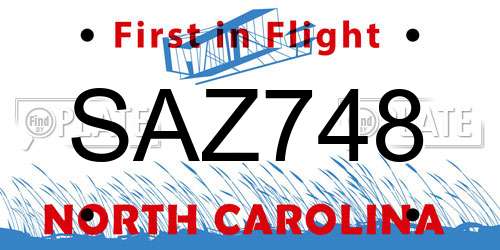 SAZ748 North Carolina License Plate