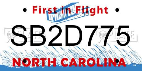 SB2D775 North Carolina License Plate