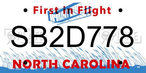 SB2D778 North Carolina License Plate