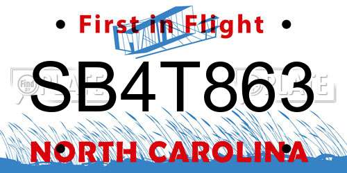 SB4T863 North Carolina License Plate
