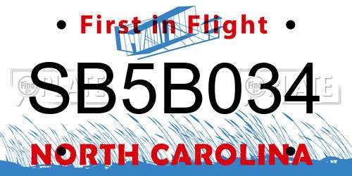 SB5B034 North Carolina License Plate