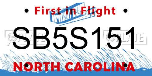 SB5S151 North Carolina License Plate