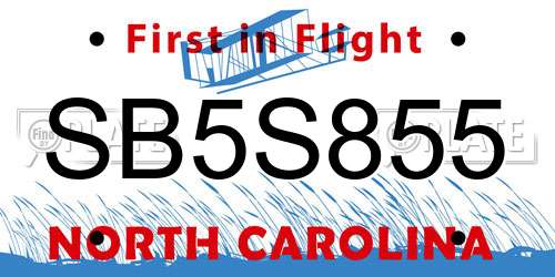 SB5S855 North Carolina License Plate