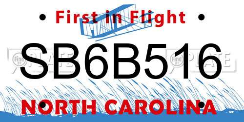 SB6B516 North Carolina License Plate
