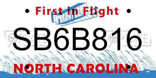 SB6B816 North Carolina License Plate
