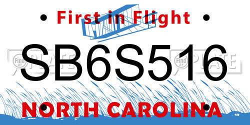 SB6S516 North Carolina License Plate