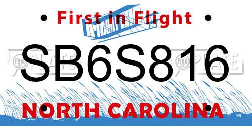 SB6S816 North Carolina License Plate