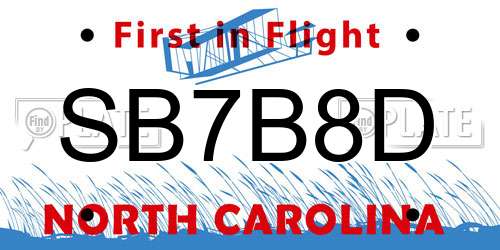SB7B8D North Carolina License Plate