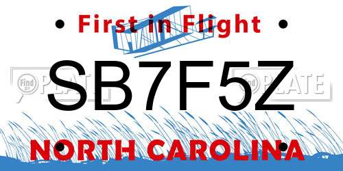 SB7F5Z North Carolina License Plate
