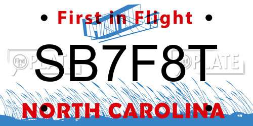 SB7F8T North Carolina License Plate