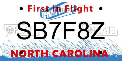 SB7F8Z North Carolina License Plate
