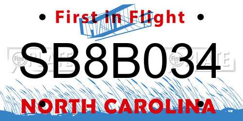 SB8B034 North Carolina License Plate