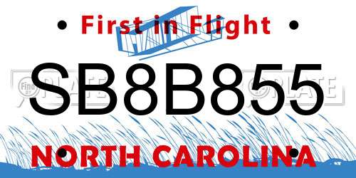 SB8B855 North Carolina License Plate