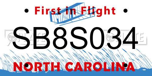 SB8S034 North Carolina License Plate