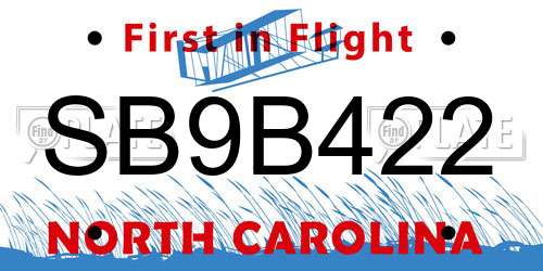 SB9B422 North Carolina License Plate