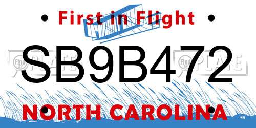SB9B472 North Carolina License Plate