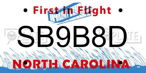 SB9B8D North Carolina License Plate