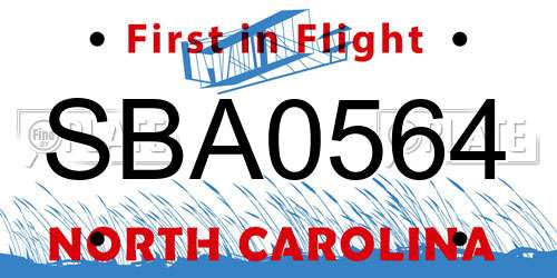 SBA0564 North Carolina License Plate