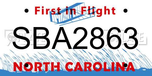 SBA2863 North Carolina License Plate
