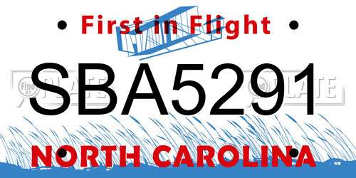 SBA5291 North Carolina License Plate