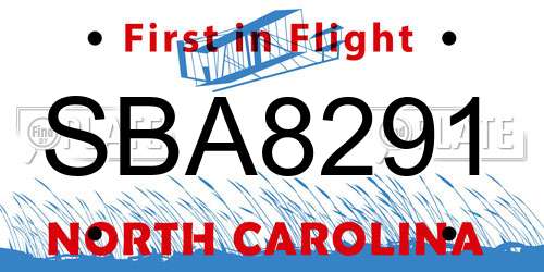 SBA8291 North Carolina License Plate
