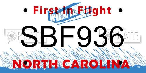 SBF936 North Carolina License Plate