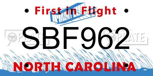 SBF962 North Carolina License Plate