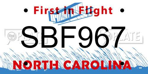 SBF967 North Carolina License Plate