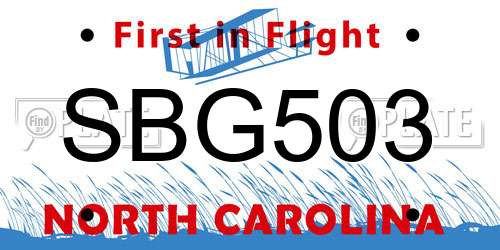 SBG503 North Carolina License Plate