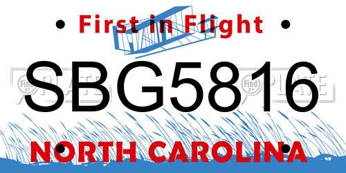 SBG5816 North Carolina License Plate