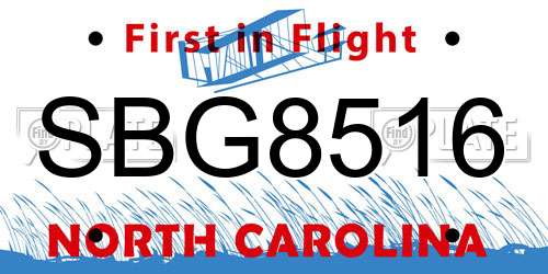 SBG8516 North Carolina License Plate