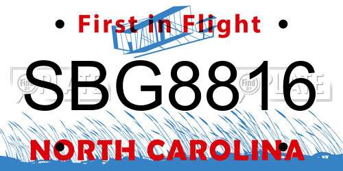 SBG8816 North Carolina License Plate