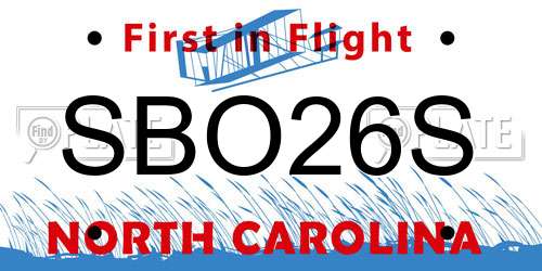 SBO26S North Carolina License Plate